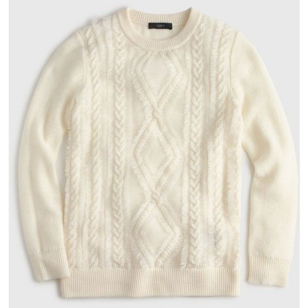J. Crew Cable Crew Neck Sweater With Fringe